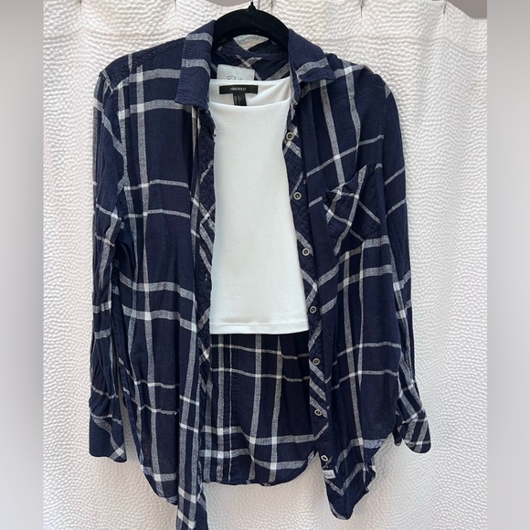 RAILS M BLUE WHITE FLANNEL TIE UP CHECK BUTTOM UP SHIRT AND WHITE UNDERSHIRT TOP - Picture 1 of 5